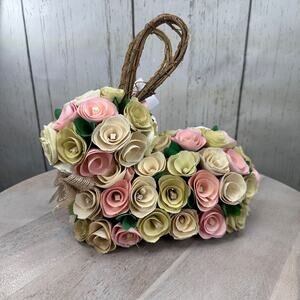 Laura Ashley Easter Bunny Woodchip Pastel Rose Wicker Ears Farmhouse Table Decor